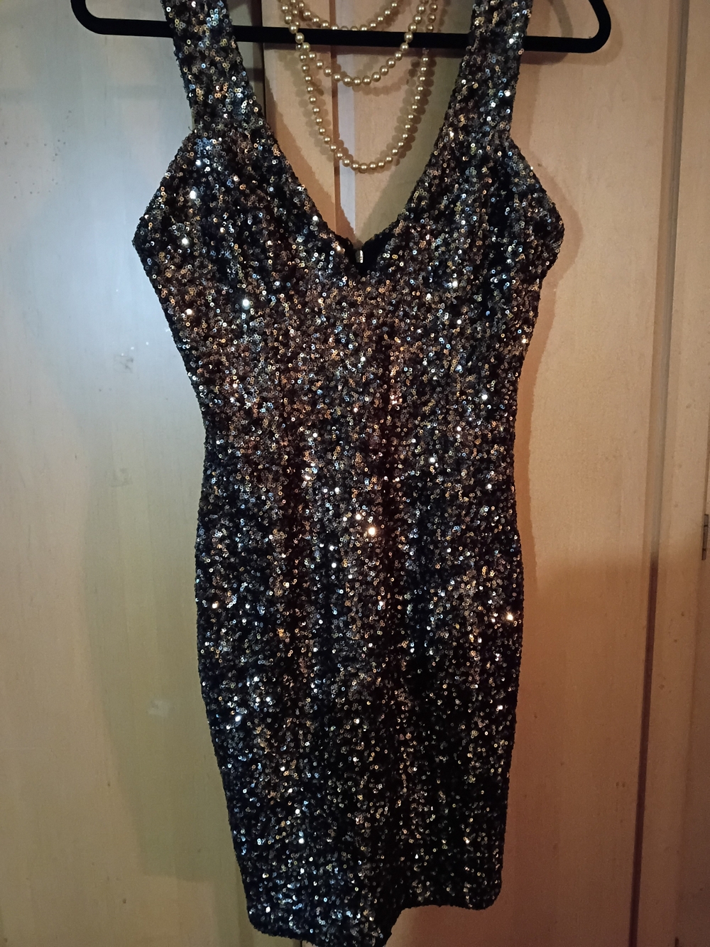 Dress the Population Black and Gold Sequin Mini Dress